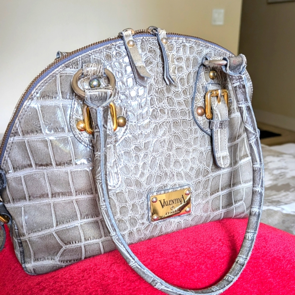 🇲🇽 VALENTINA MADE IN ITALY DOME SOFT CROCO LEATHER CHIC SHOULDER SATCHE